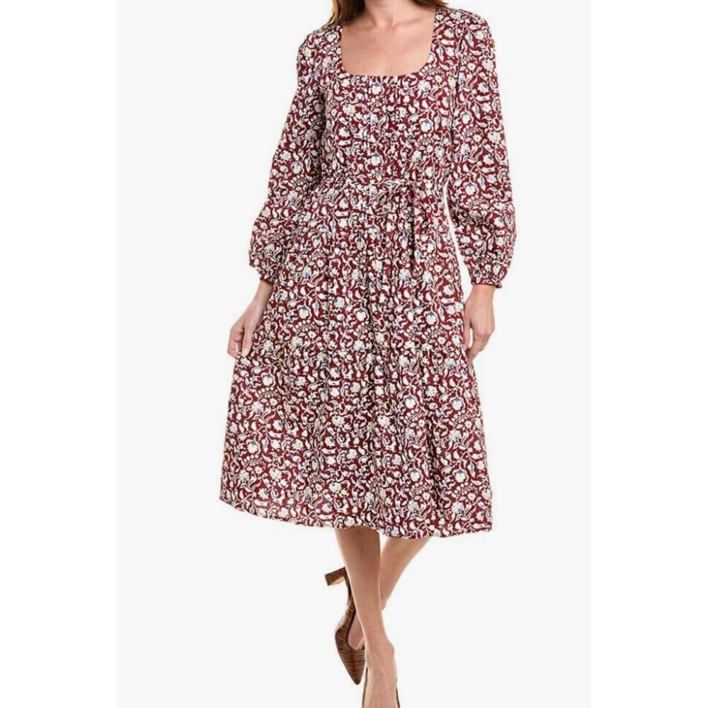 Joie Midi Dress Women M Alesia Floral Rust Long Sleeve Boho Chic Cottagecore